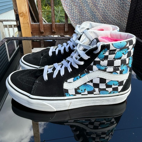 Vans Butterfly Checkerboard Sk8-Hi Shoe Womens Sz 8 Off The Wall Sneakers EUC - Picture 1 of 10